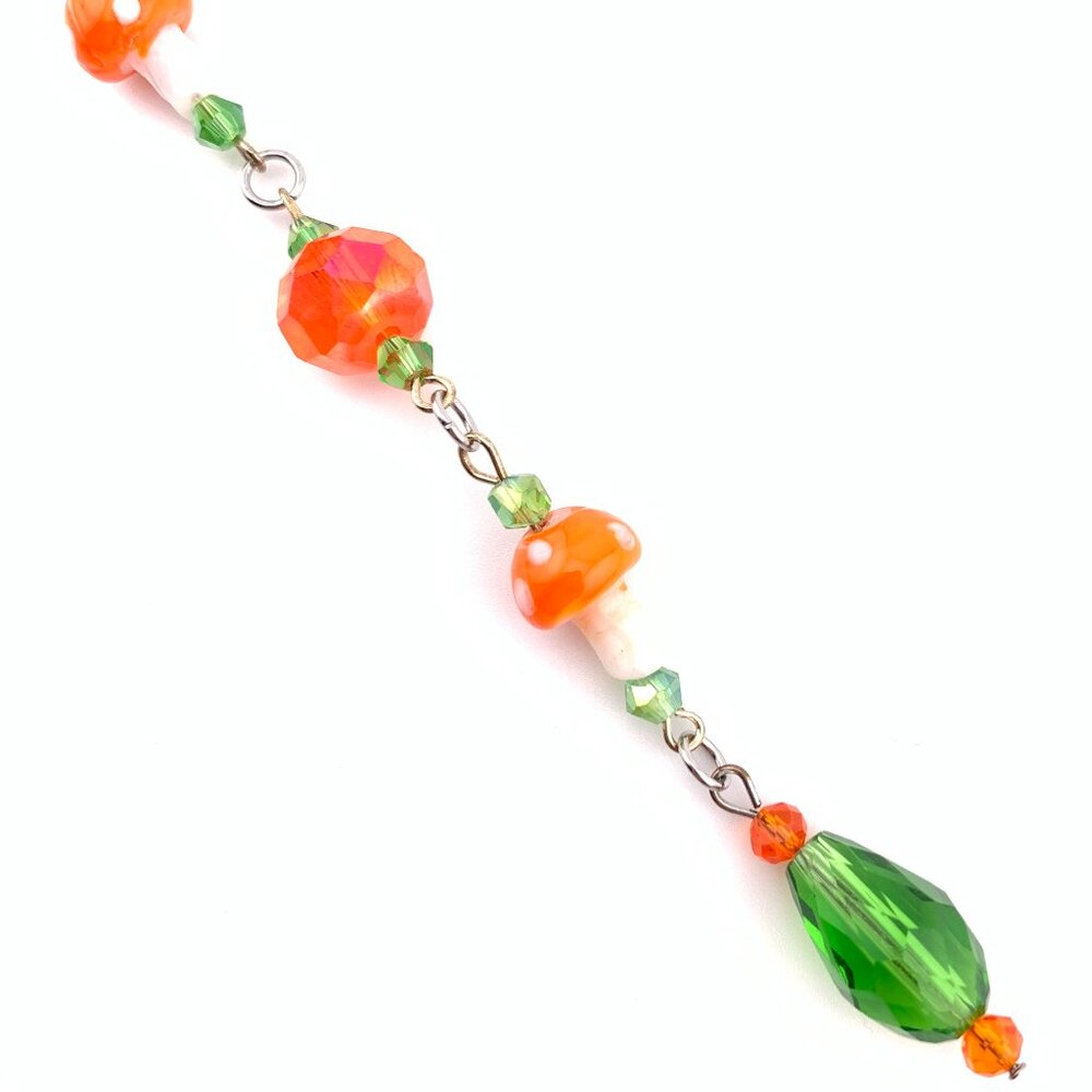 MUSHROOM Orange & Green Glass Bead Rear View Mirror Car Charm Suncatcher CC122